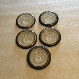 Vintage 5 piece sterling silver glass coaster set